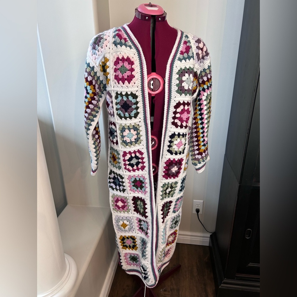 Multicolor Crochet Long Cardigan Sweater